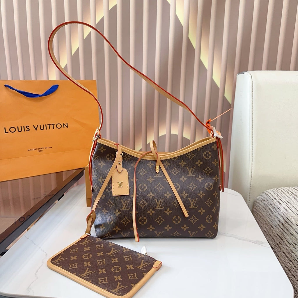 LV CarryAll PM Monogram Canvas Tote Shoulder Bag with Leather Trim and Pouch (29 x 25) cm