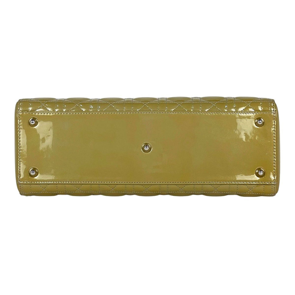 Dior Lady 2-Way Enamel Cannage Handbag Patent Leather Yellow