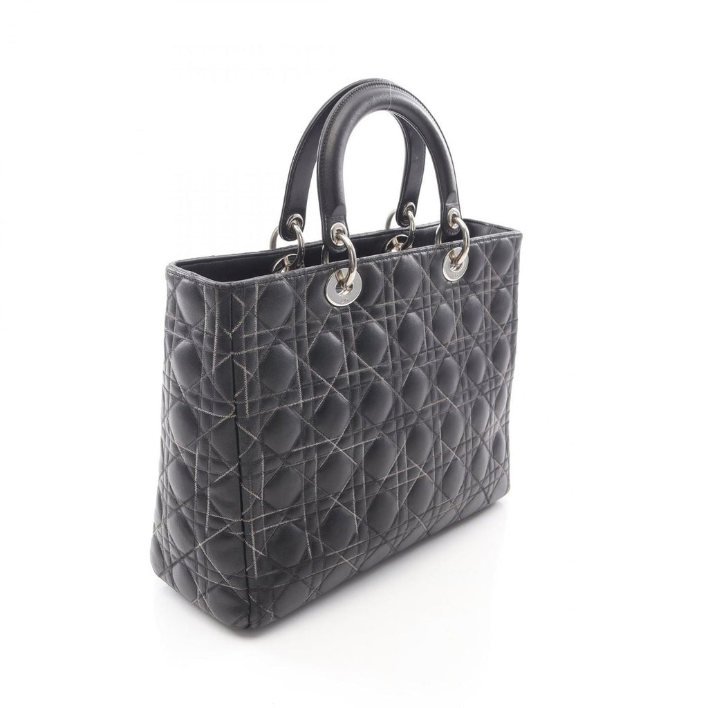 Dior Dio Handbag Ladydio Cannage Black Leather 2-Way Tote