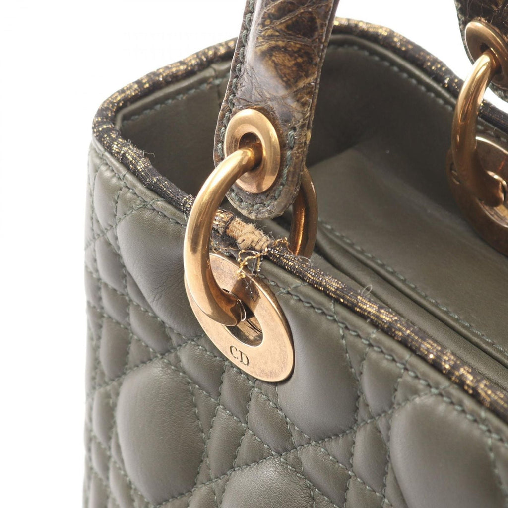 Dior Handbag Lady Dior Khaki Leather Exotic Cles The Lady Dior Cannage 2-Way