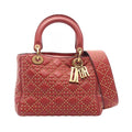 Dior Handbag Lady Dior 2-Way Red Leather Lady Dior Studs Tote