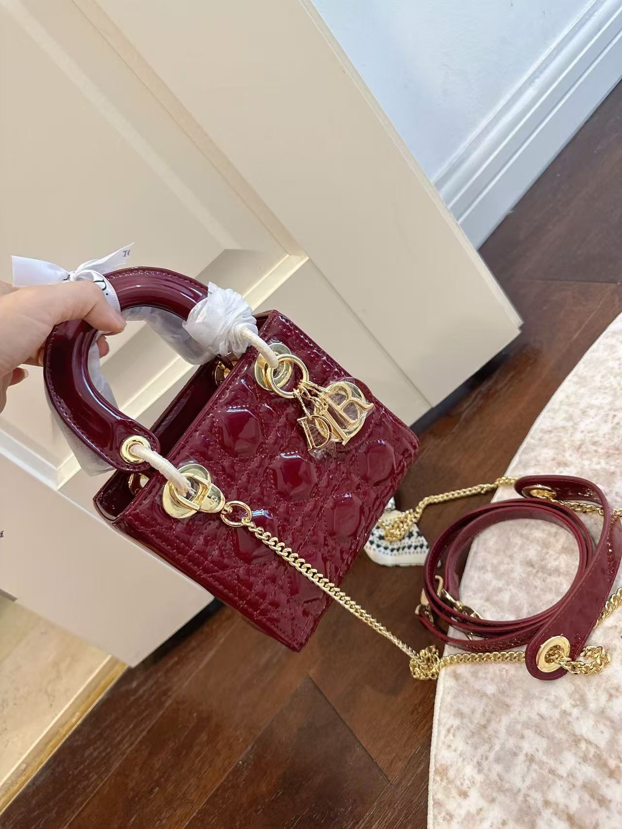 Lady Dior Burgundy Leather Bag