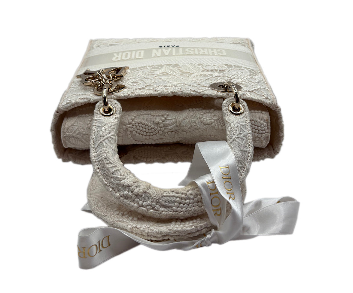 Christian Dior White Canvas & Lace Handbag