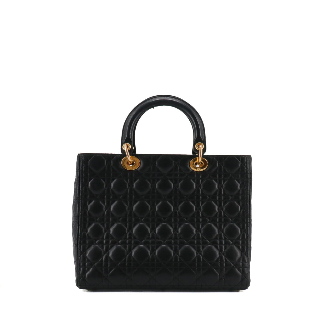 DIOR - Large Lady Dior handbag in vintage black cannage leather