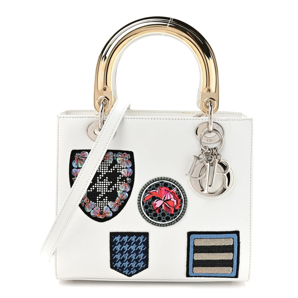 Calfskin Patch Embellished Medium Lady Dior White